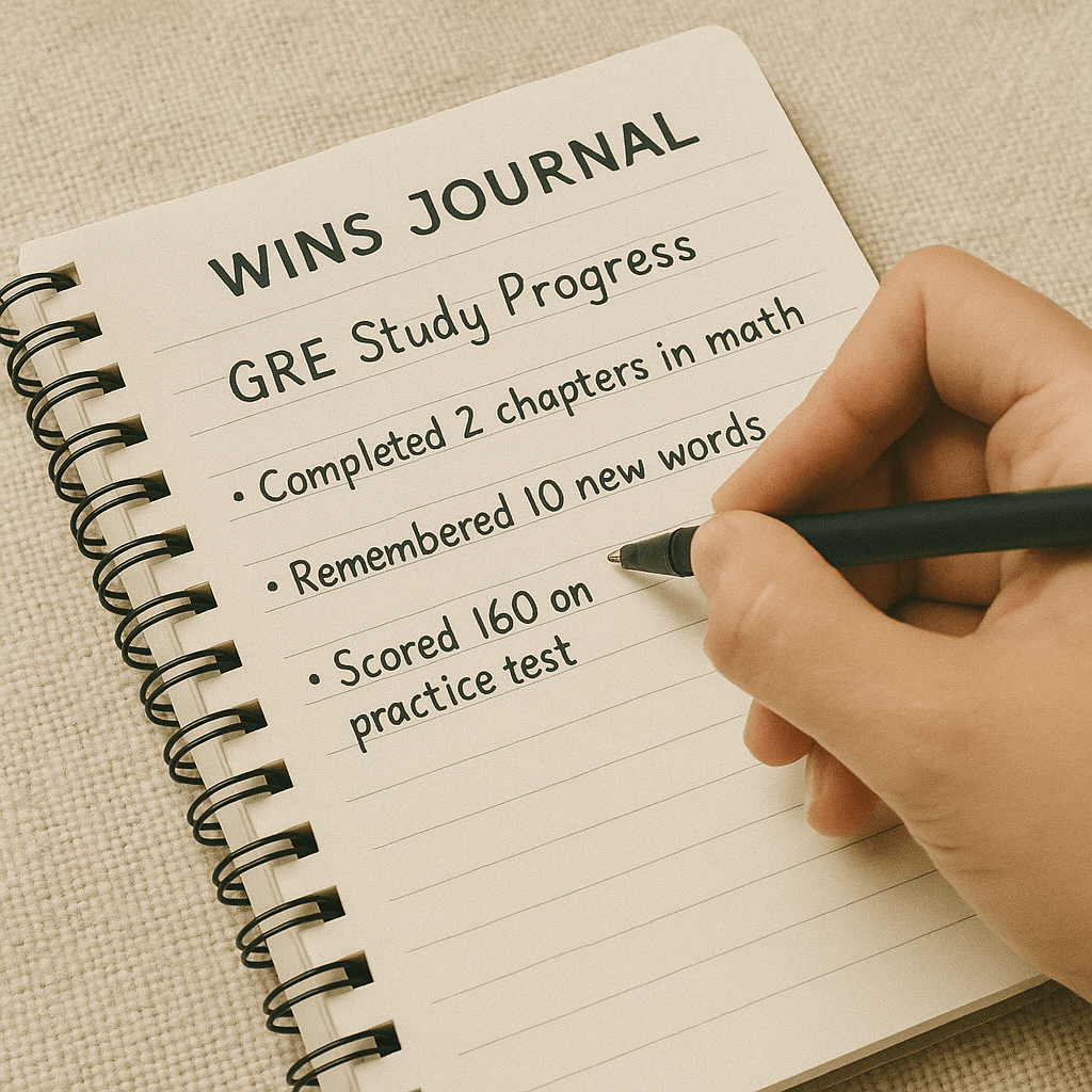 GRE student tracking study progress in a wins journal